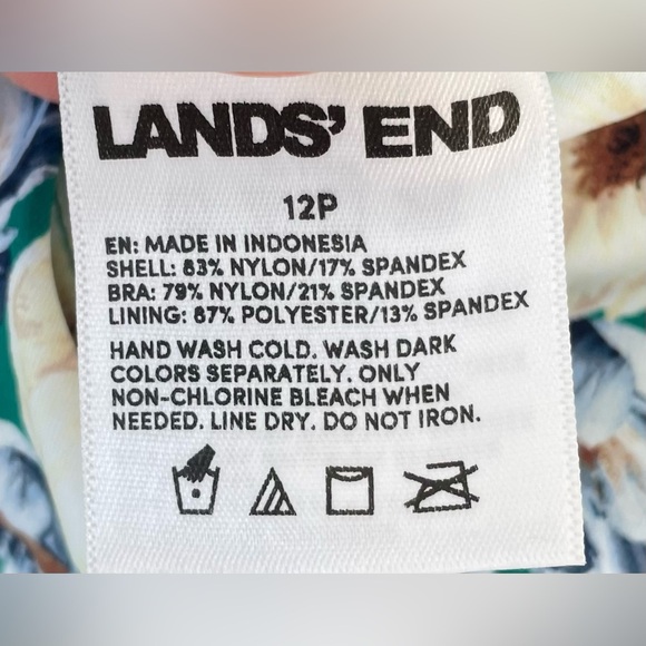 Land’s End Women's Petite Side Tie Mini Green/Floral Swim Dress Swimsuit; 12P - Picture 8 of 9